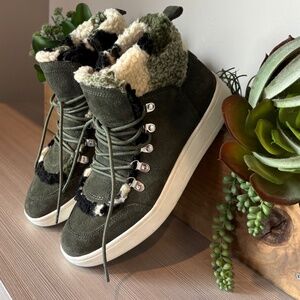 Steve Madden Suede & Faux Fur Zip/Lace-Up Boots in Forrest Green